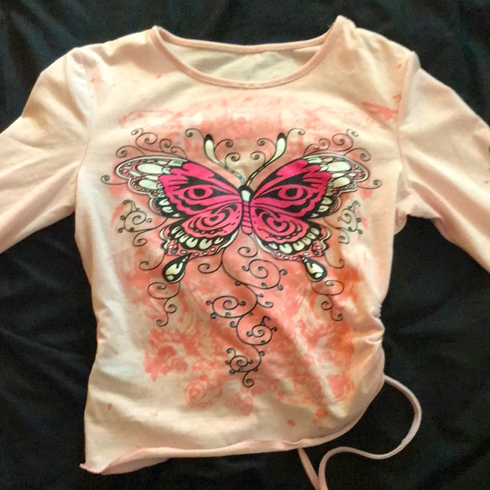 Pink butterfly y2k long sleeve shirt xs